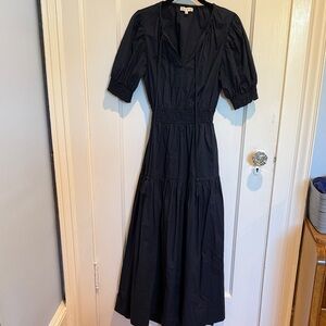 Moon River deep Navy Long Sleeve Dress with back Cutout